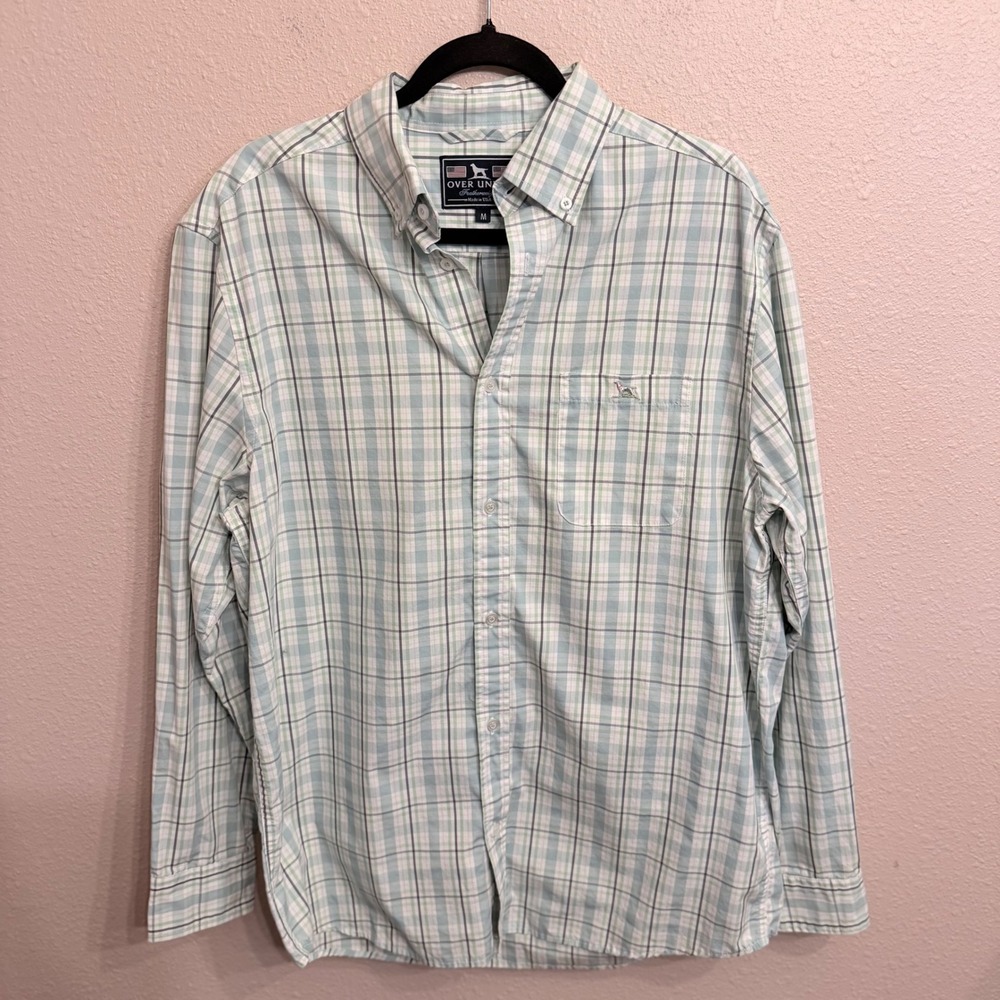 Over Under Featherweight Mens Medium Plaid Button Down Shirt Blue Green USA Made
